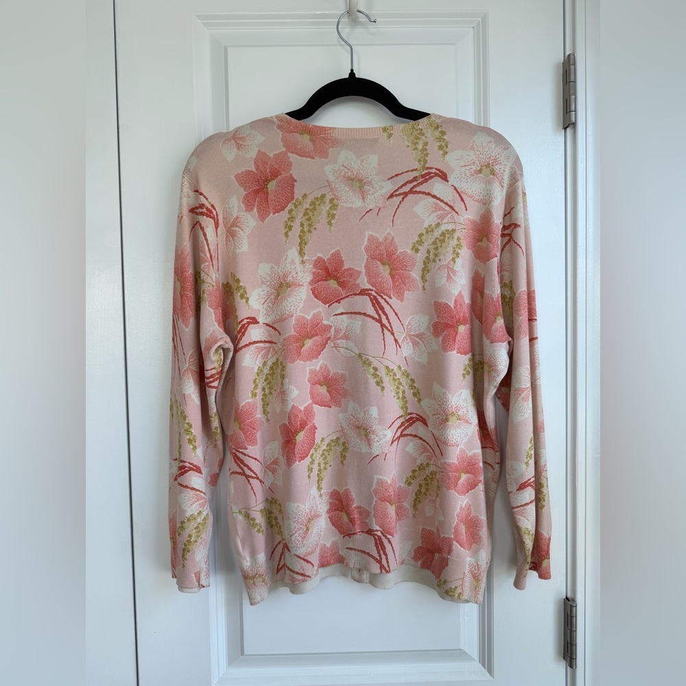 Pendleton Women’s Pink Green Floral Silk Blend Cardigan Size Large - Picture 3 of 10